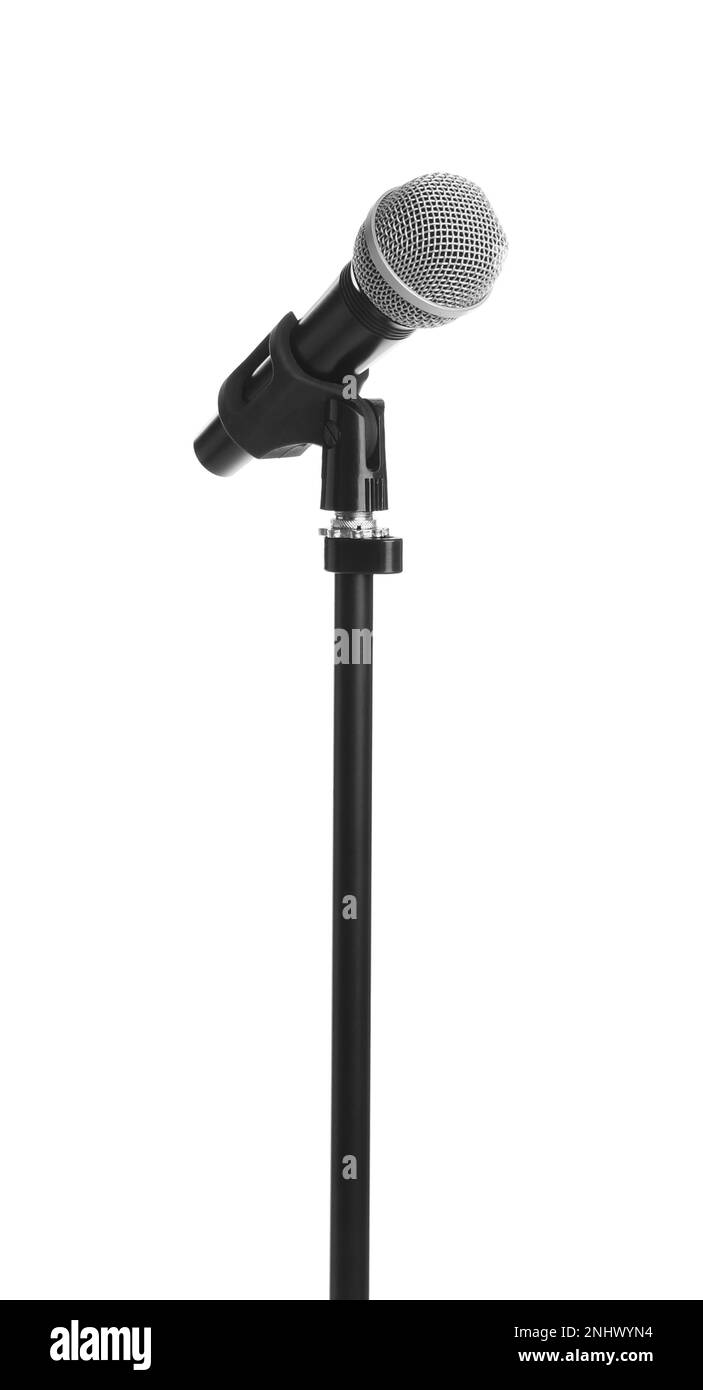 Stand with microphone isolated on white. Musical equipment Stock Photo