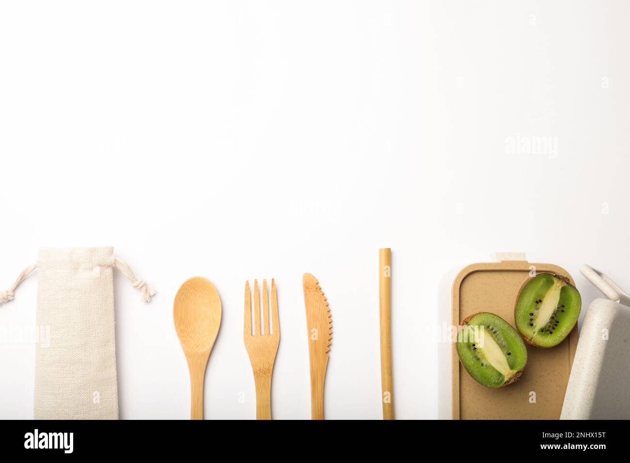 Flat lay composition with eco friendly products on white background ...