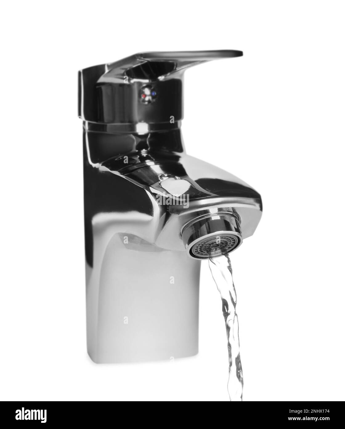 Water stream flowing from tap on white background Stock Photo Alamy