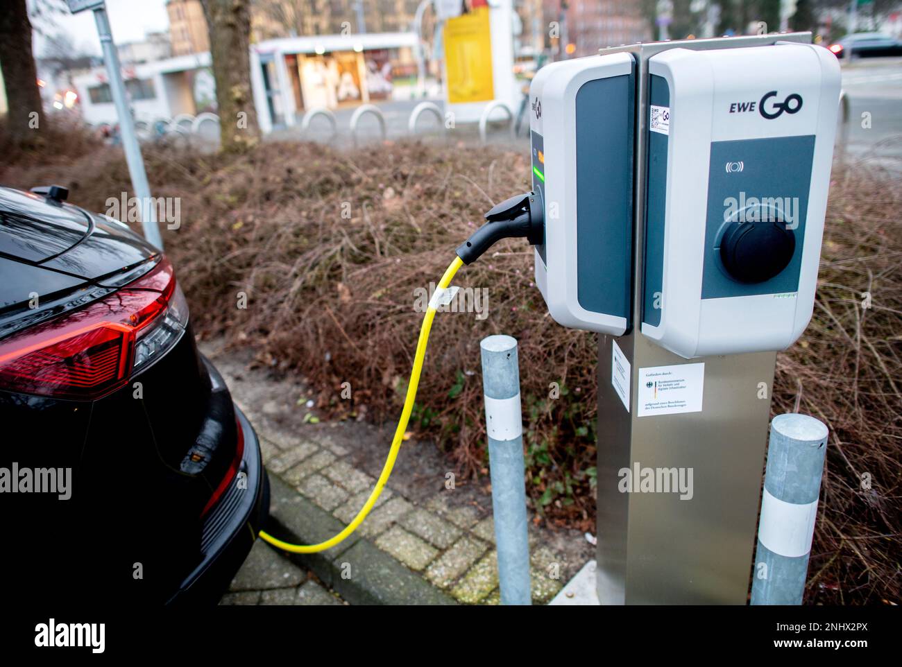 Oldenburg, Germany. 22nd Feb, 2023. An Audi electric car is charged at