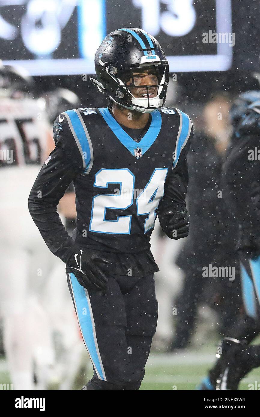 CHARLOTTE, NC - NOVEMBER 10: Carolina Panthers corner back CJ Henderson  (24) during an NFL football game between the Atlanta Falcons and the  Carolina Panthers on November 10, 2022, at Bank of