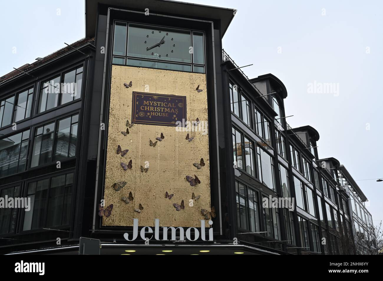 Jelmoli, shopping center in the downtown of Zurich selling luxury designer clothes, accessories, jewellery and household articles. Stock Photo