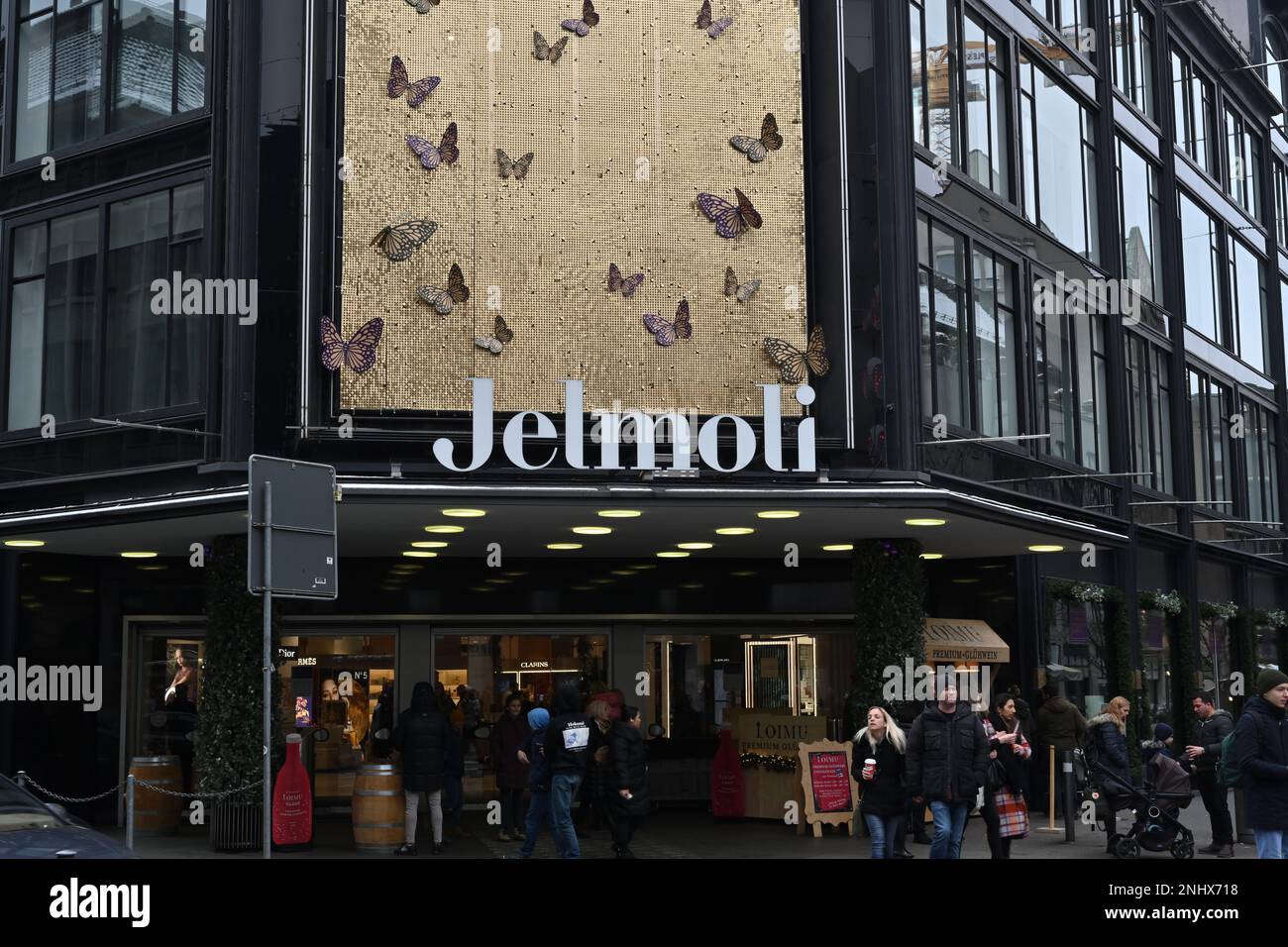 Jelmoli, shopping center in the downtown of Zurich selling luxury designer clothes, accessories, jewellery and household articles. Stock Photo
