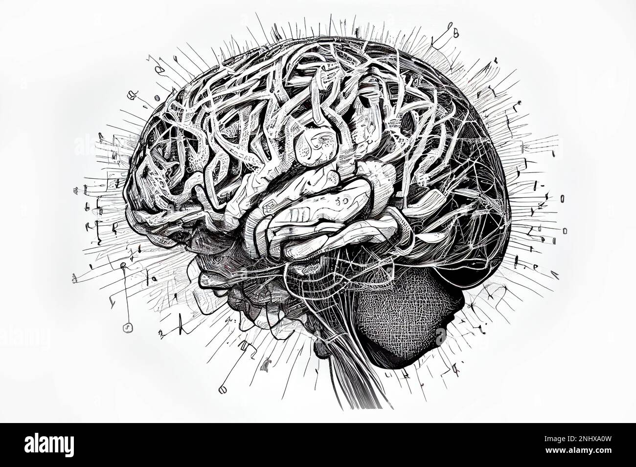 Anatomical model of human brain, ai generated illustration in vintage ...