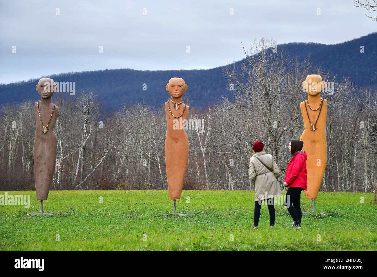 Dressed up for the cold, a couple of people walk to see the 12