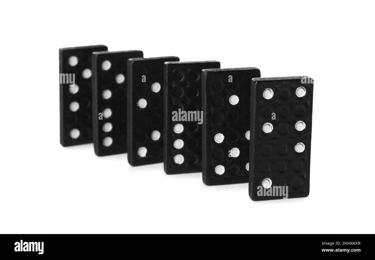 Domino tiles on white background. Board game Stock Photo Alamy