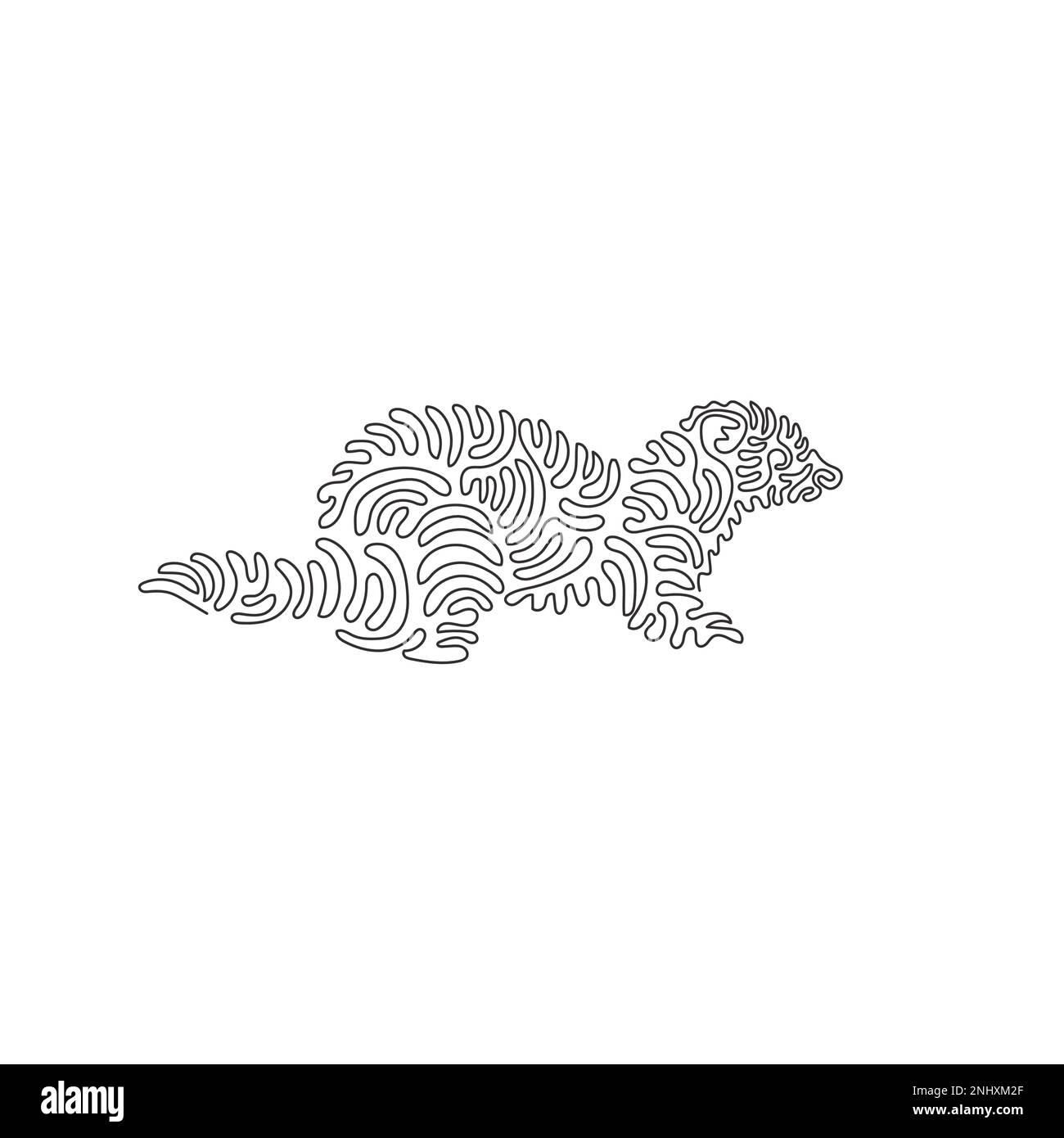 Single swirl continuous line drawing of cute ferret abstract art. Continuous line drawing graphic design vector illustration style of cone-shaped nose Stock Vector