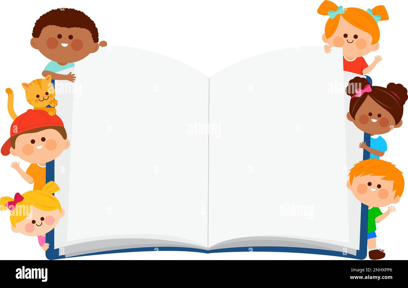 Open book background with children. Vector illustration Stock Vector