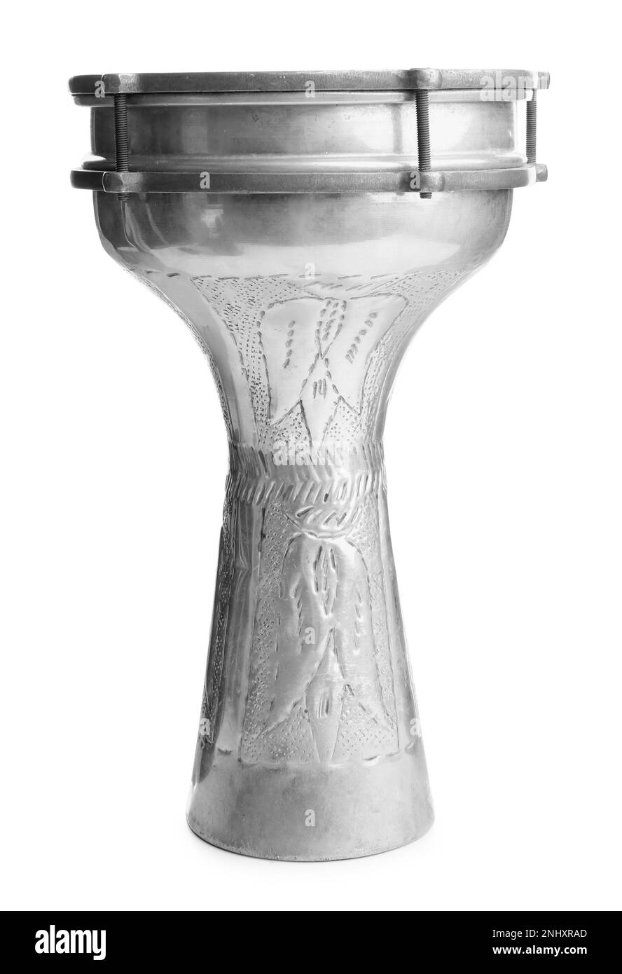 Goblet hand drum isolated on white. Percussion musical instrument Stock