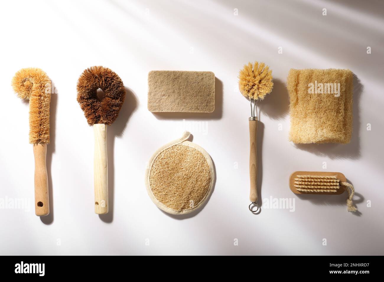 Flat lay composition with eco friendly products on white background ...