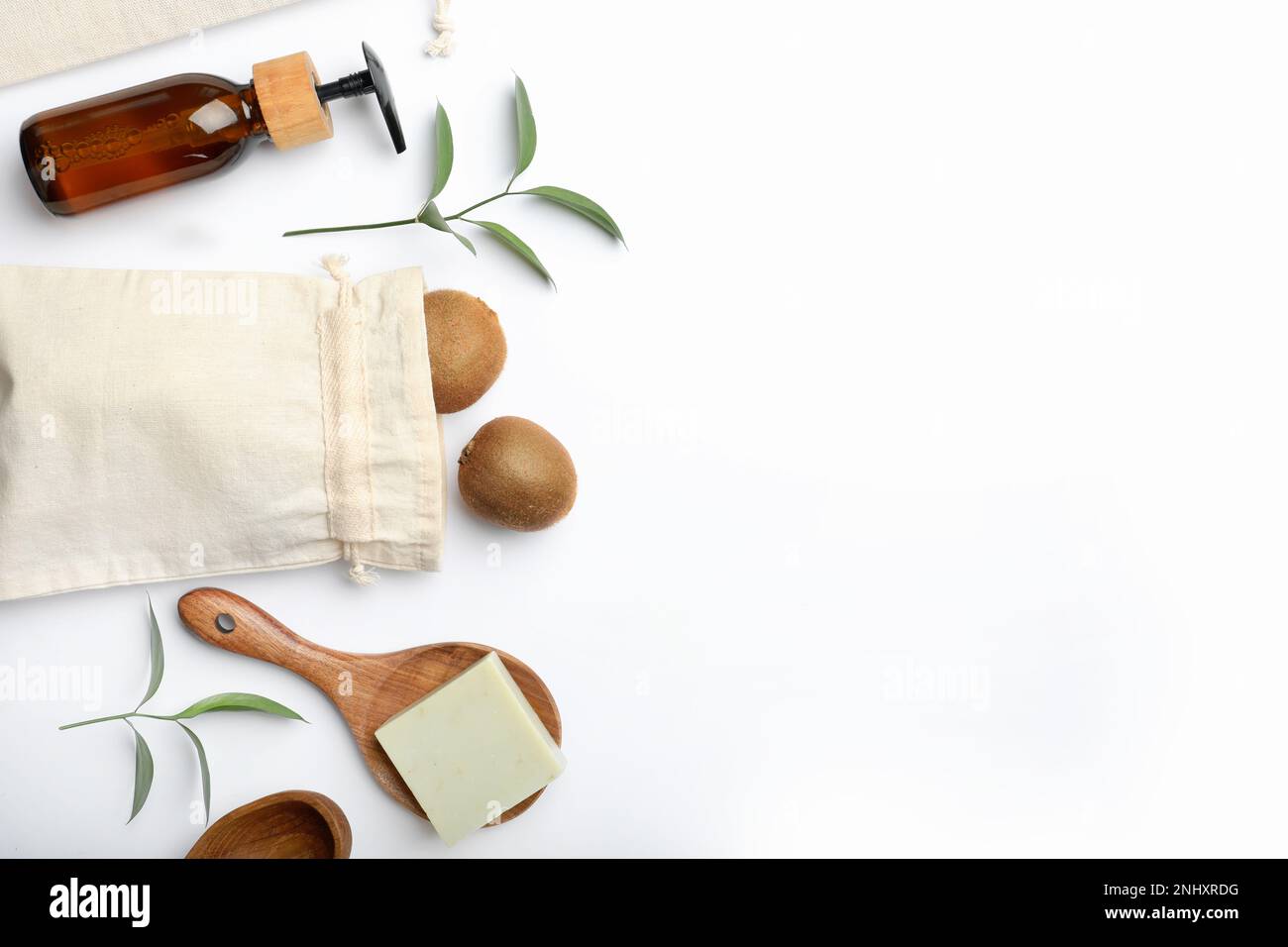Flat lay composition with eco friendly products on white background ...