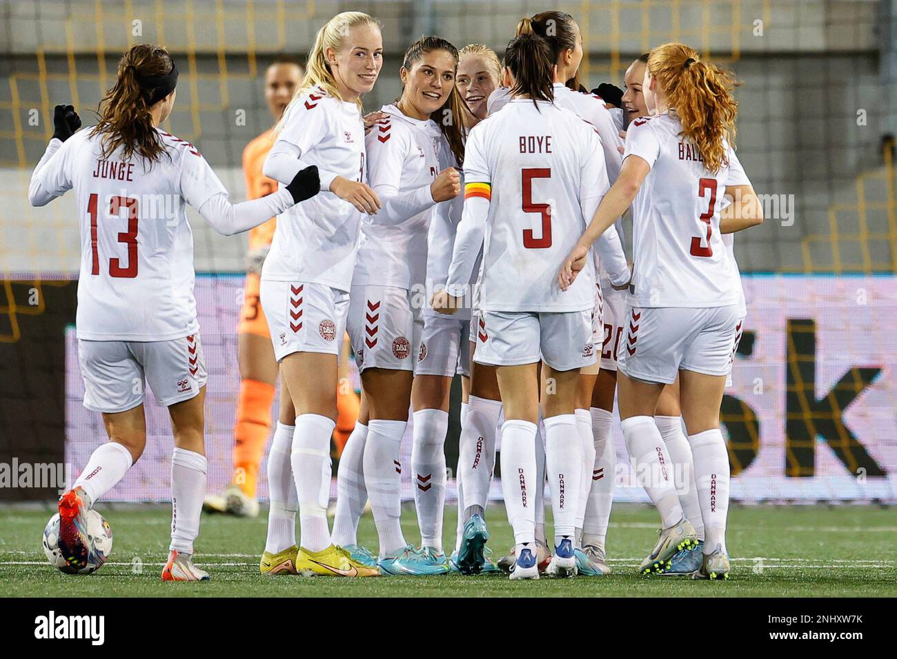 Denmark players celebrate Signe Bruun's goal during the women's ...