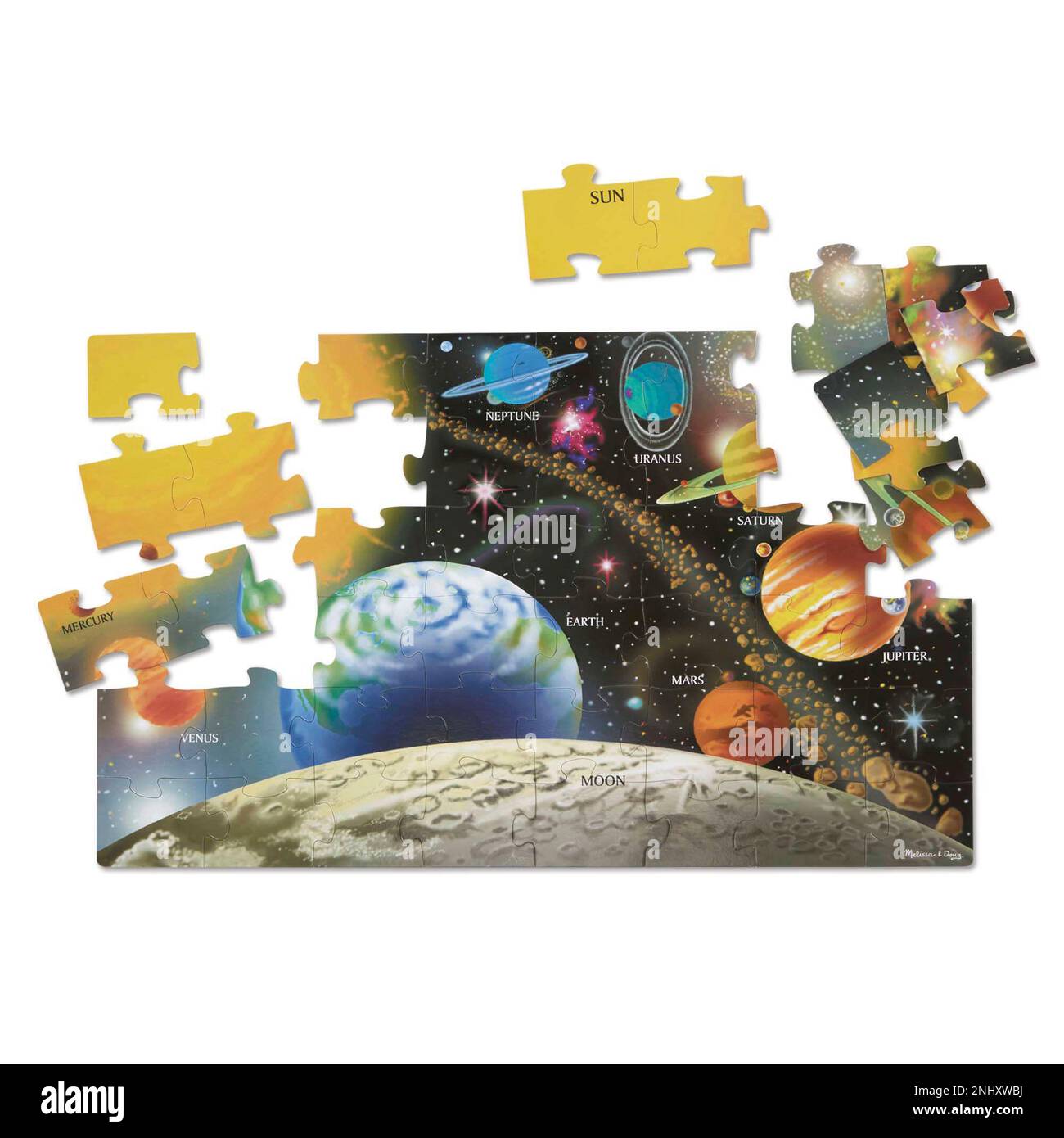 This image released by Melissa & Doug shows a 48-piece puzzle of the solar  system. The sturdy, large pieces make this big floor jigsaw puzzle a fun  one for the family to