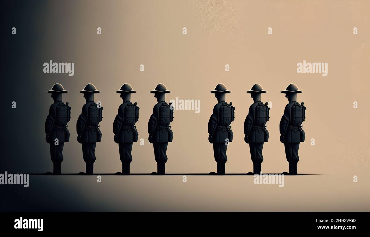 A group of people in suits and hats standing in a line with a shadow of them rendered in octane a raytraced image video art Stock Photo