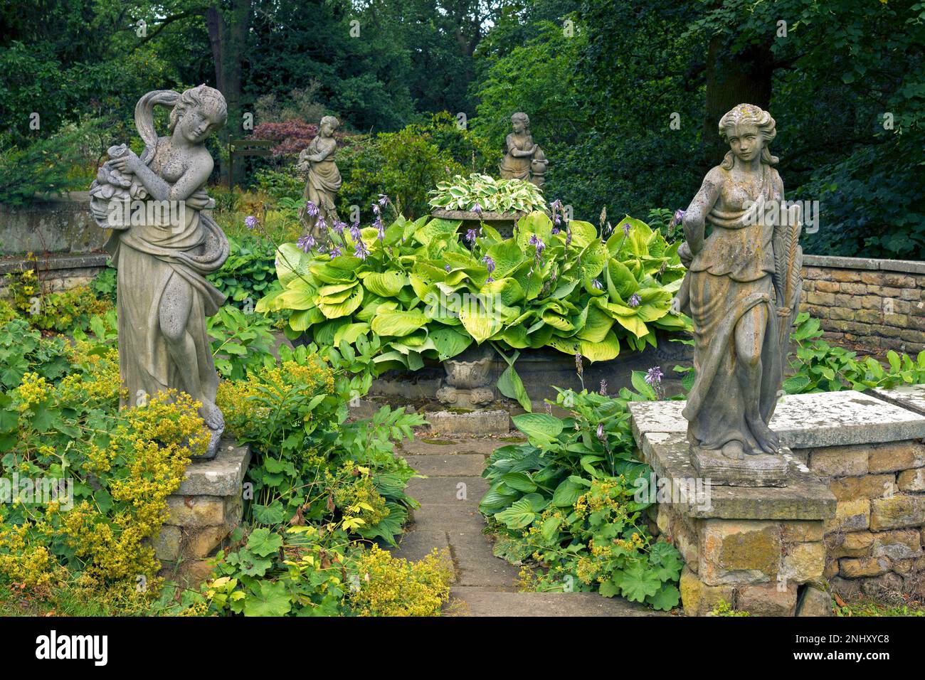 Classical Greek goddess statues in the Statue Garden at Belvoir Castle