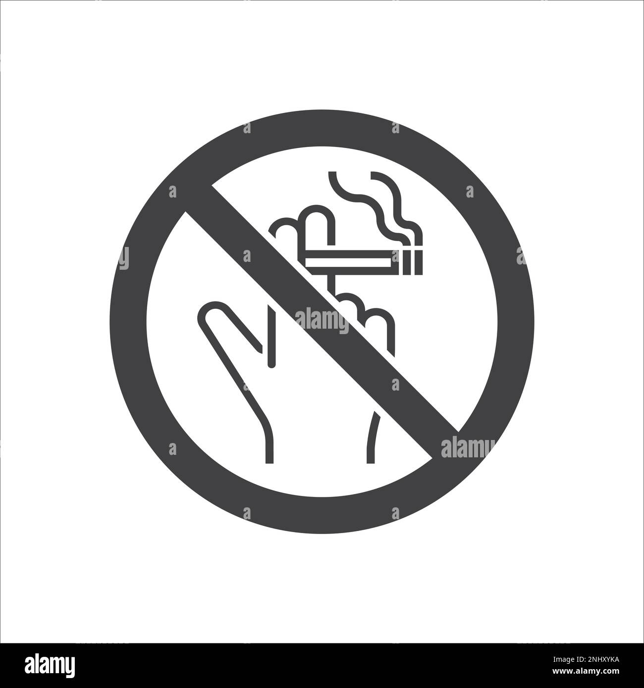 No Smoking sign icon. Cigarette with hand symbol icon. Smoking design