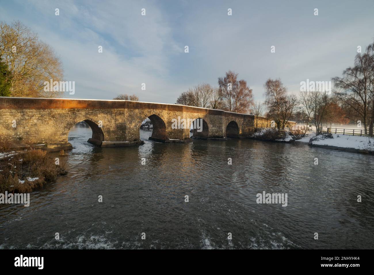 Twyford Bridge the River Medway at Yalding covered in snow as setting