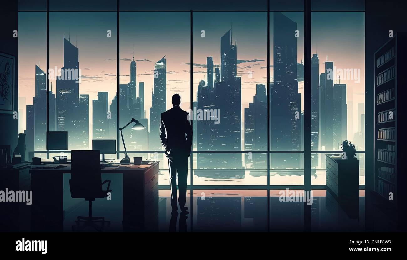 Silhouette of a person looking at city skyline hi-res stock photography ...