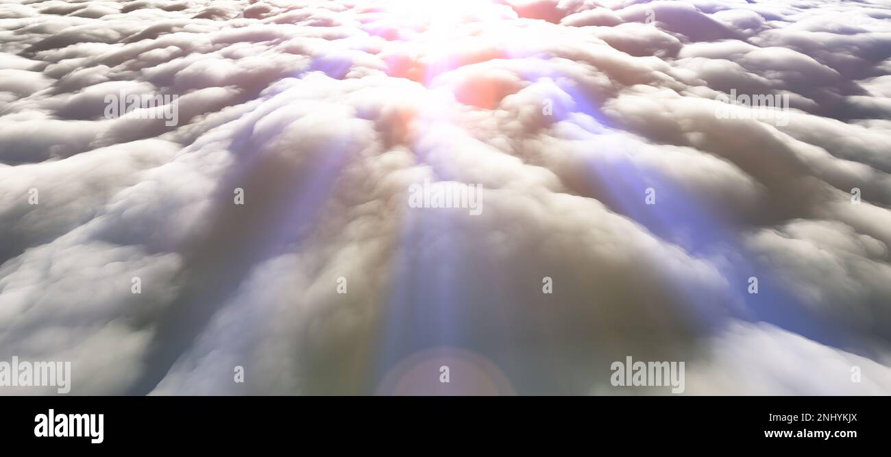 Sun Rays Render above clouds sun ray 3d render illustration Stock Photo - Alamy