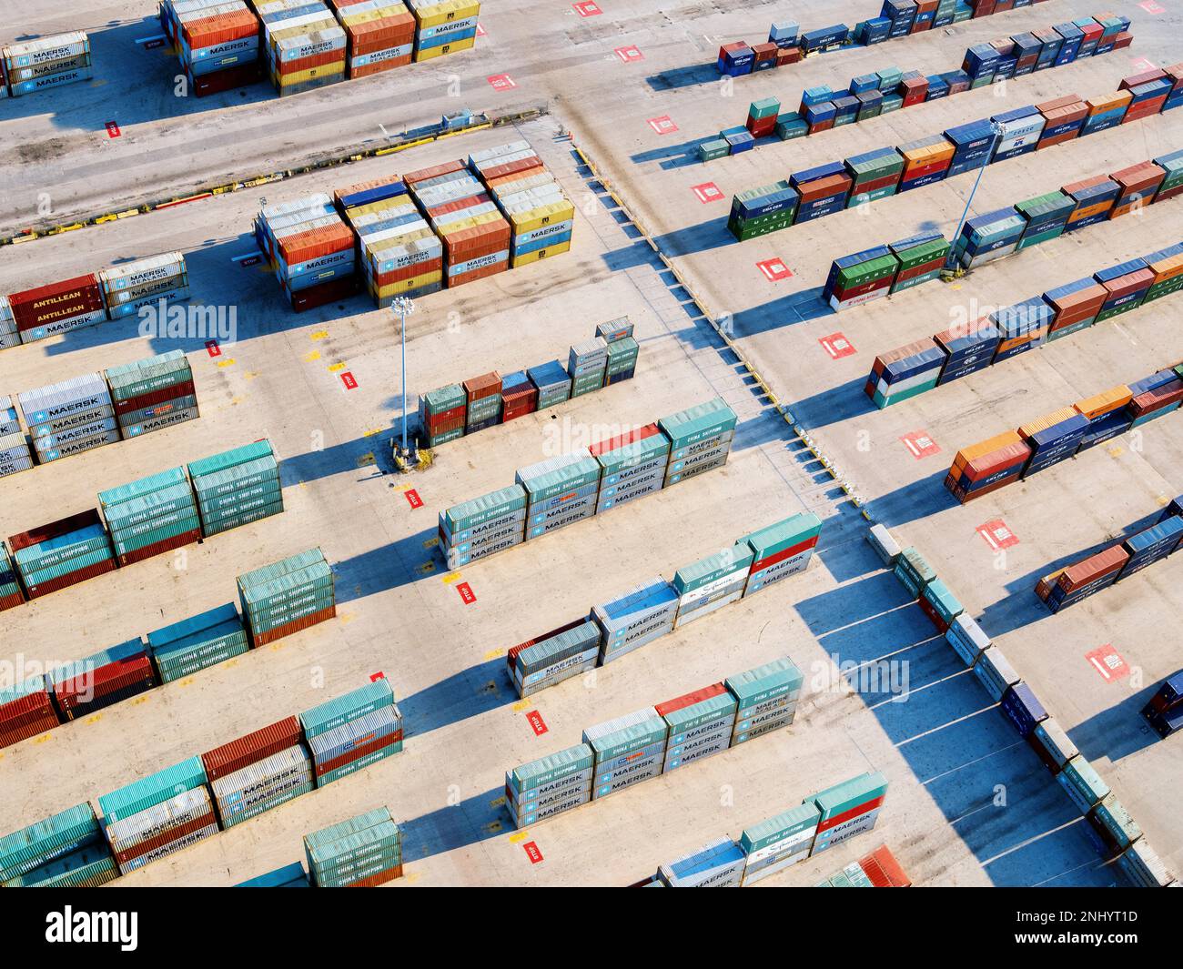 Aerial of Container Freight, Port of Miami, Florida Stock Photo