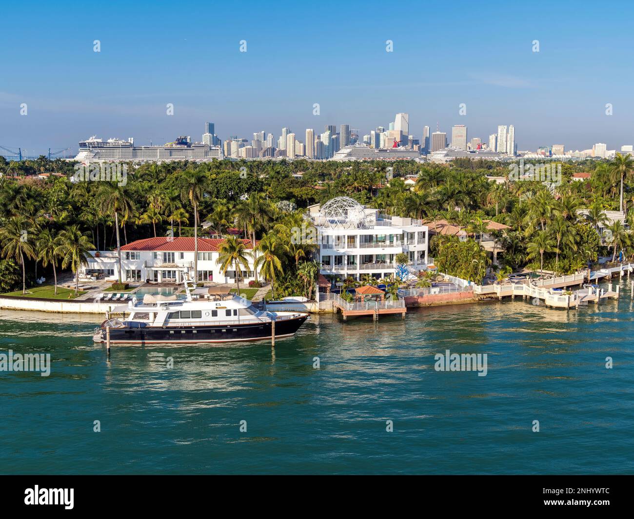 Star Island,private luxury island,Downtown behind Miami,South Florida,Dade,Florida,USA Stock Photo