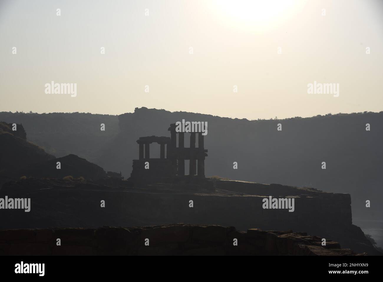 Ruins of watch towers near Lower Shivalaya, North Badami Fort, Karnataka, India Stock Photo