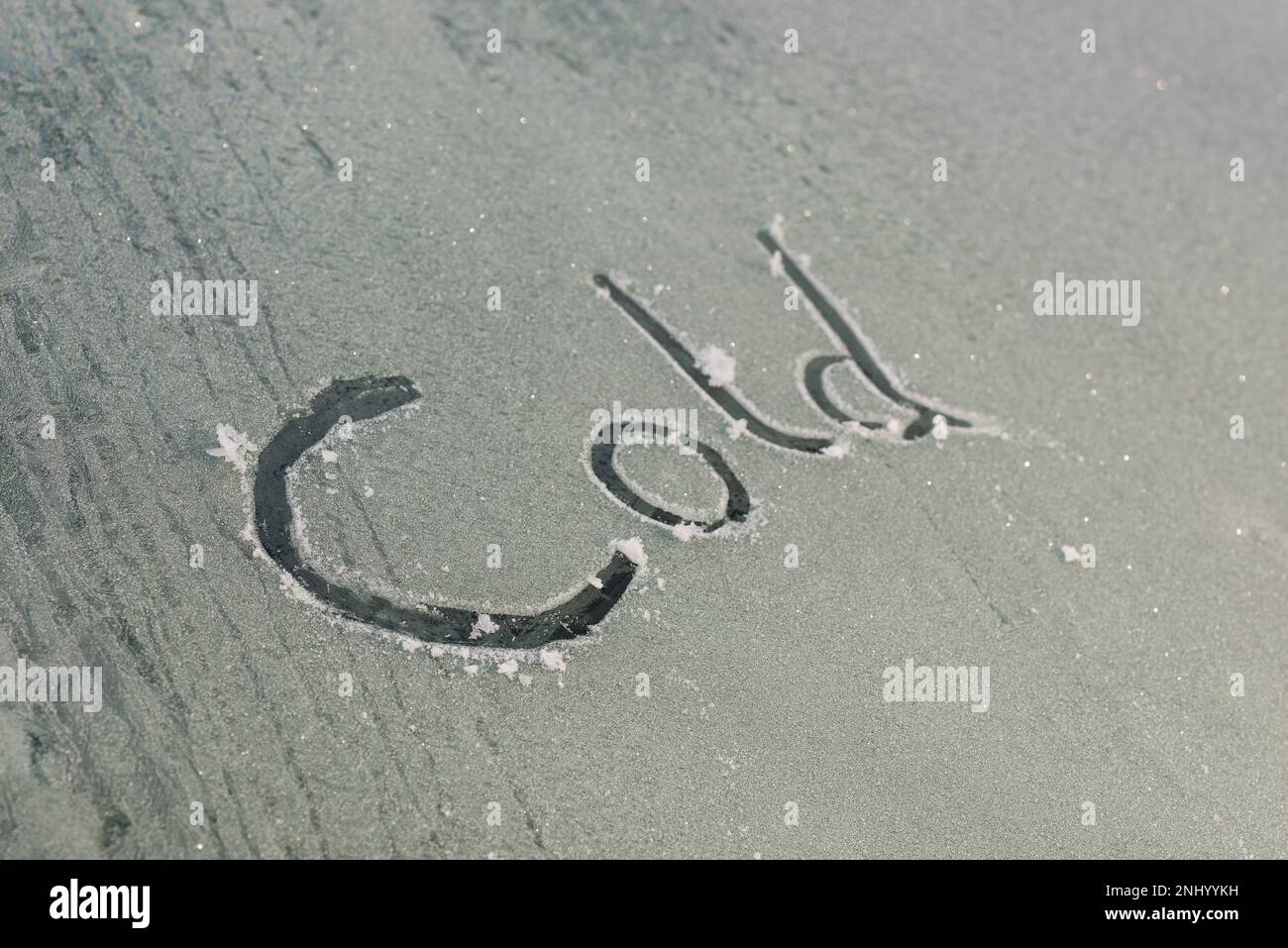 Harsh frost and sub zero temperature leave car windscreen coated in