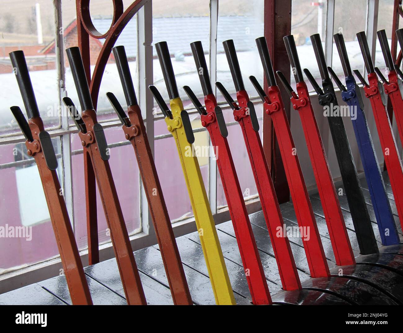 The Control Levers in a Vintage Railway Signal Box Stock Photo - Alamy