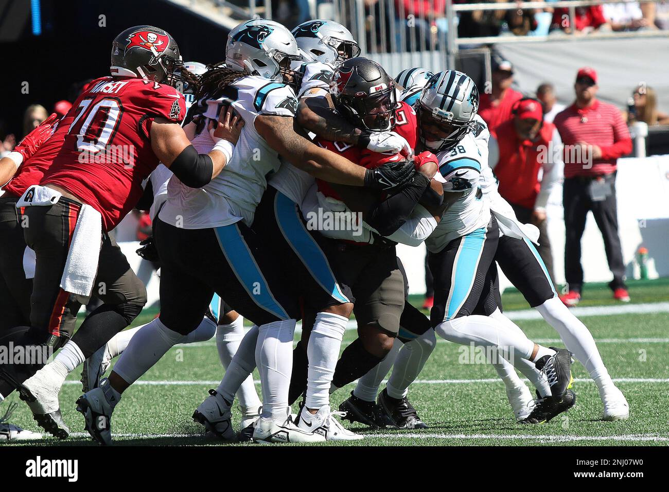 CHARLOTTE, NC - OCTOBER 23: Carolina Panthers defense gang tackers