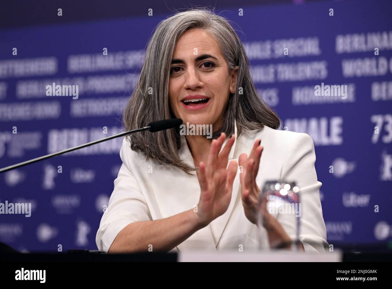 Berlin, Germany. 22nd Feb, 2023. Lara Izagirre Garizurieta, producer, speaks at the press conference of the film 'especies de abejas' (20,000 Species of Bees), which is in competition at the Berlinale. The 73rd International Film Festival will be held in Berlin from Feb. 16-26, 2023. Credit: Jens Kalaene/dpa/Alamy Live News Stock Photo