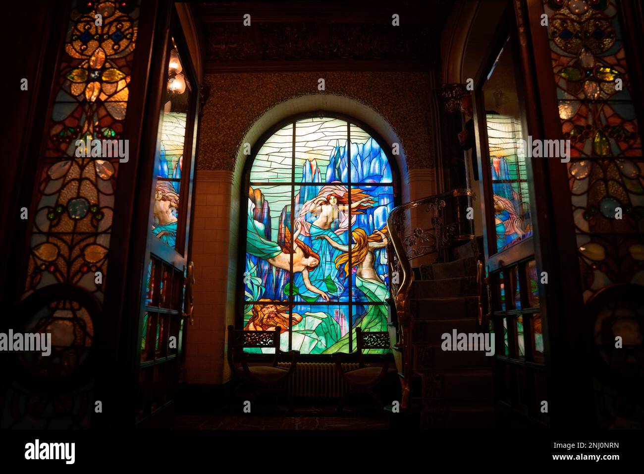 Stained Glass Windows At The Headquarters Of The Cercle Del Liceu On 