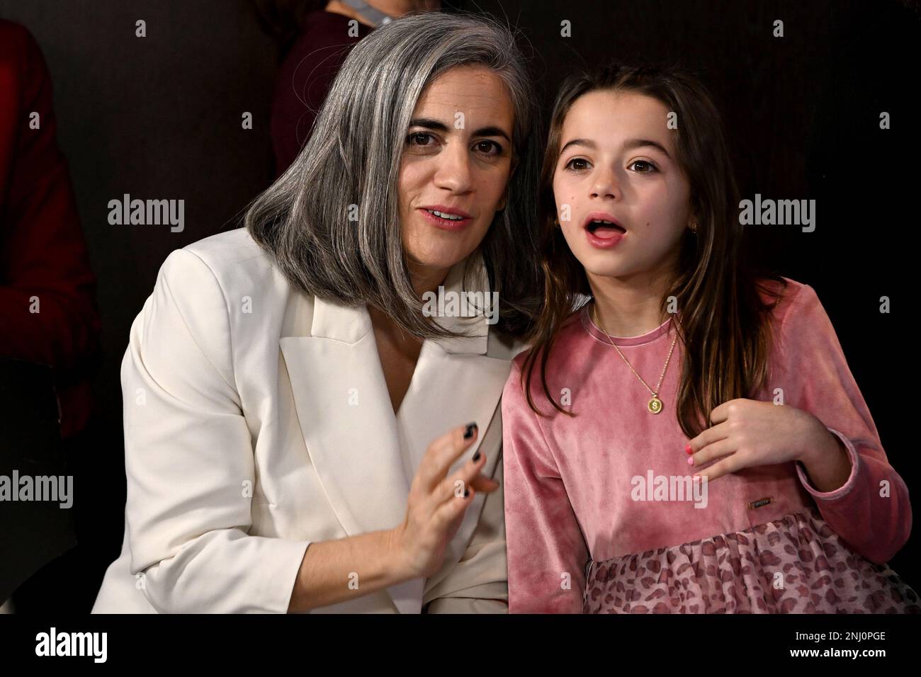 22 February 2023, Berlin: Lara Izagirre Garizurieta (l), producer, and Sofia Otero , actress, attend the press conference of the film 'especies de abejas' (20,000 Species of Bees), which is in competition at the Berlinale. The 73rd International Film Festival will be held in Berlin from 16 - 26.02.2023. Photo: Jens Kalaene/dpa Stock Photo