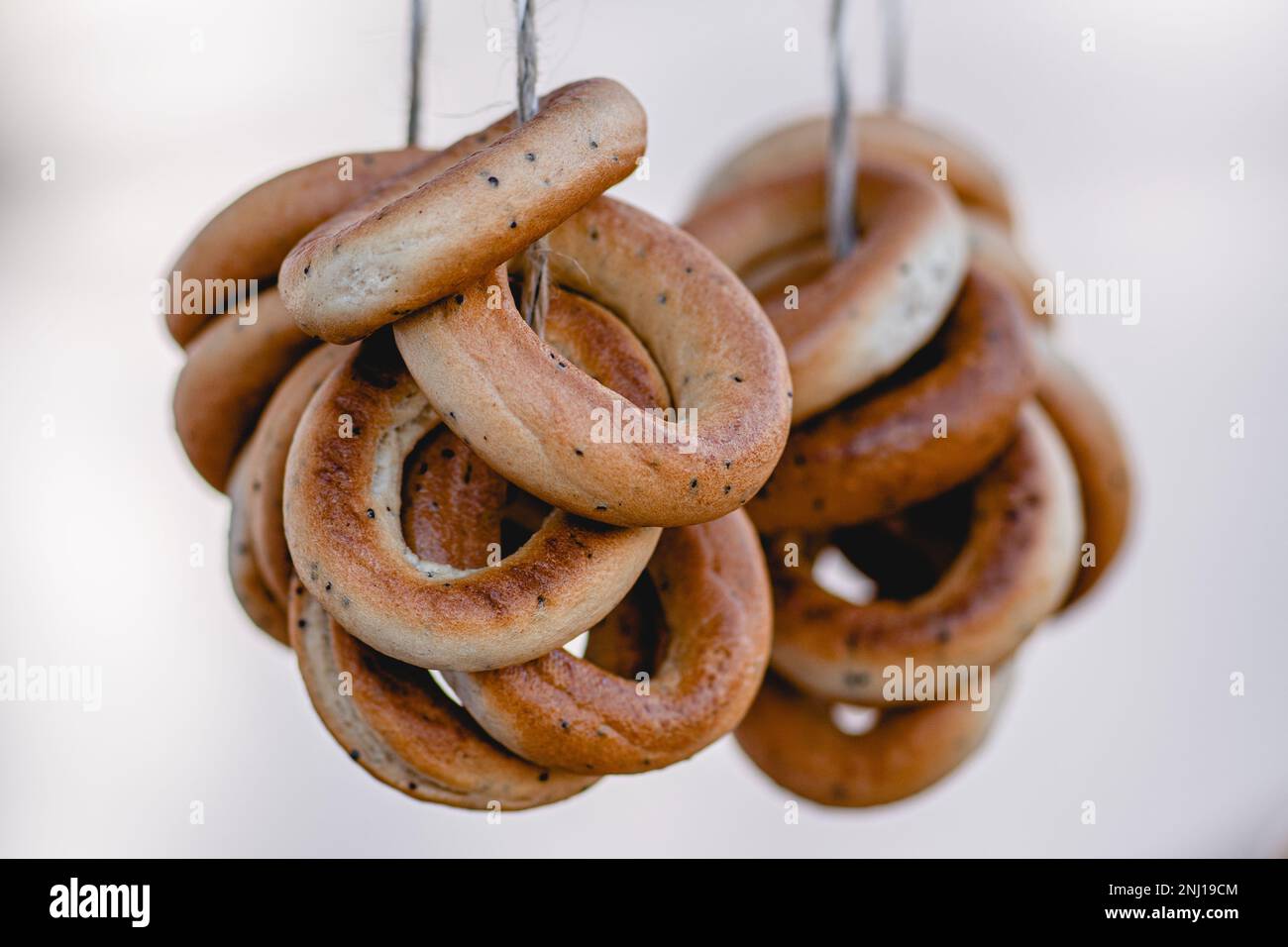 Sushki, traditional Ukrainian and Lithuanian, Eastern European small, crunchy, mildly sweet bread rings eaten for dessert, usually with tea or coffee Stock Photo