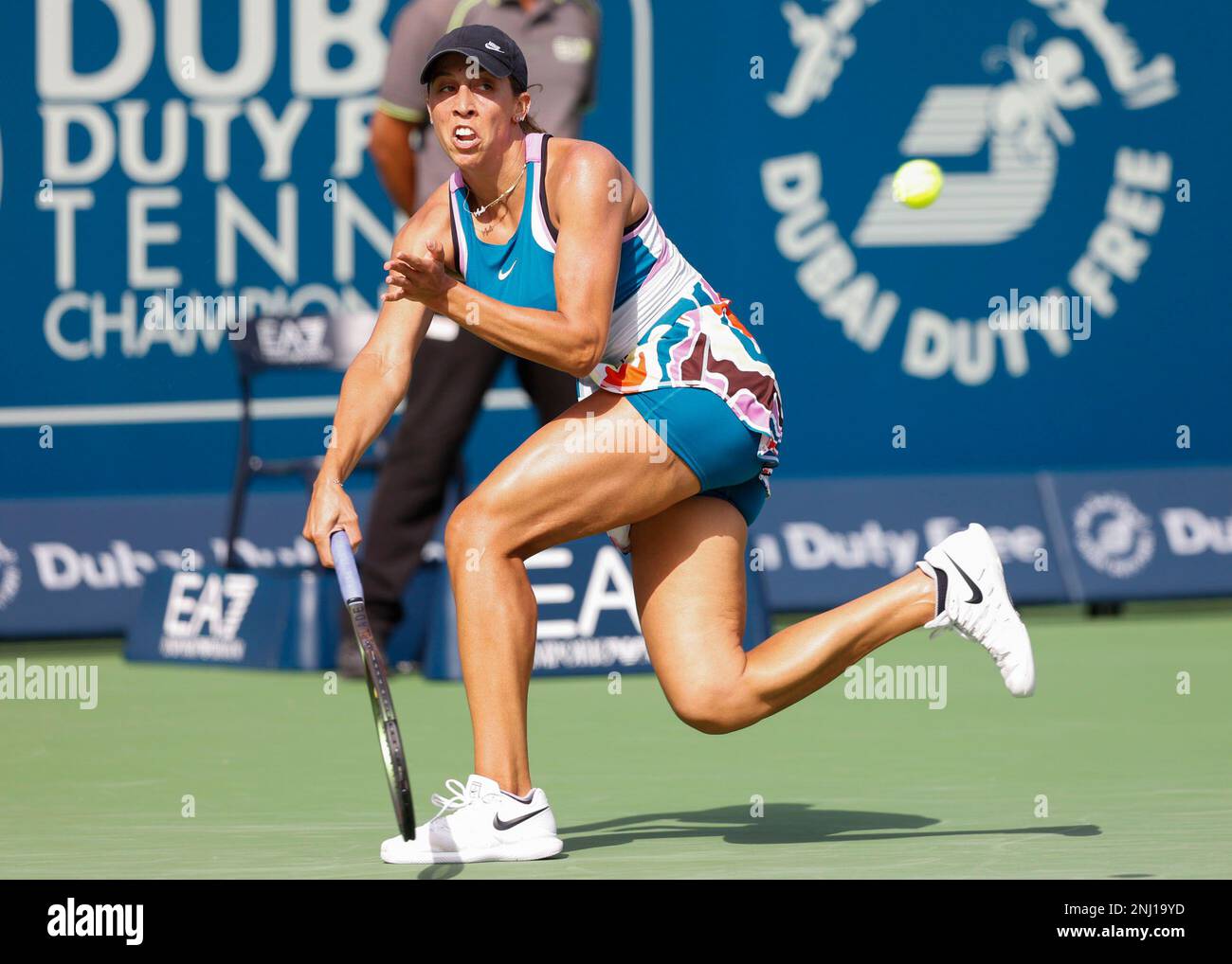 Dubai, UAE, 22nd.. Feb, 2023. American  tennis player Madison Keys  in action  at the Dubai Duty Free Tennis  Championships tournament at  Dubai Duty Free Tennis Stadium on Wednesday 22 February 2023.,  © Juergen Hasenkopf / Alamy Live News Stock Photo