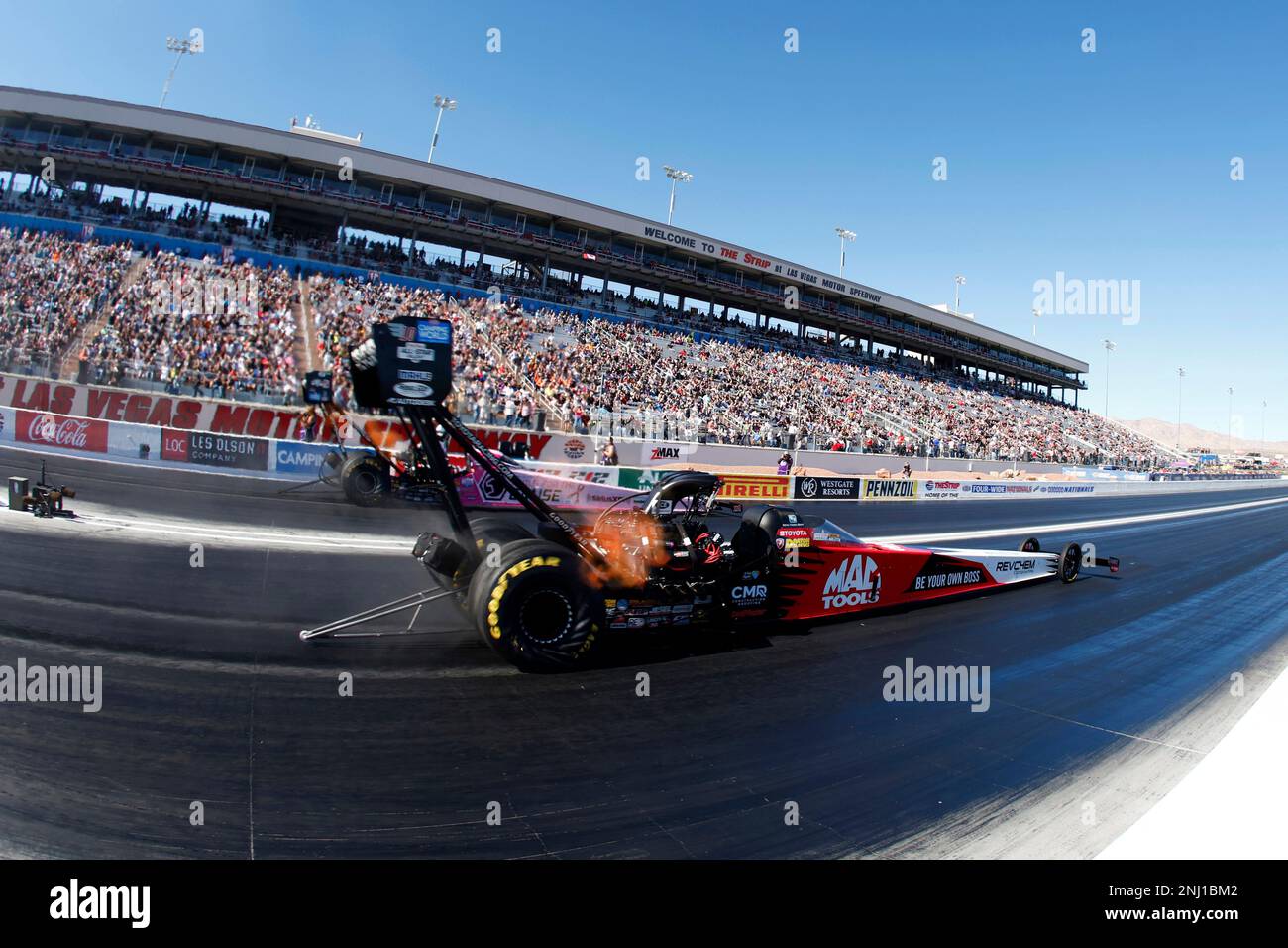 LAS VEGAS, NV OCTOBER 29 Doug Kalitta (10 TF) Mac Tools NHRA Top Fuel Dragster races down the
