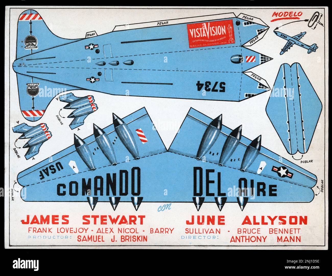 España. Hoja recortable infantil. Programa de la película Comando del aire, protagonizada por James Stewart y June Allyson. Año 1955. Stock Photo