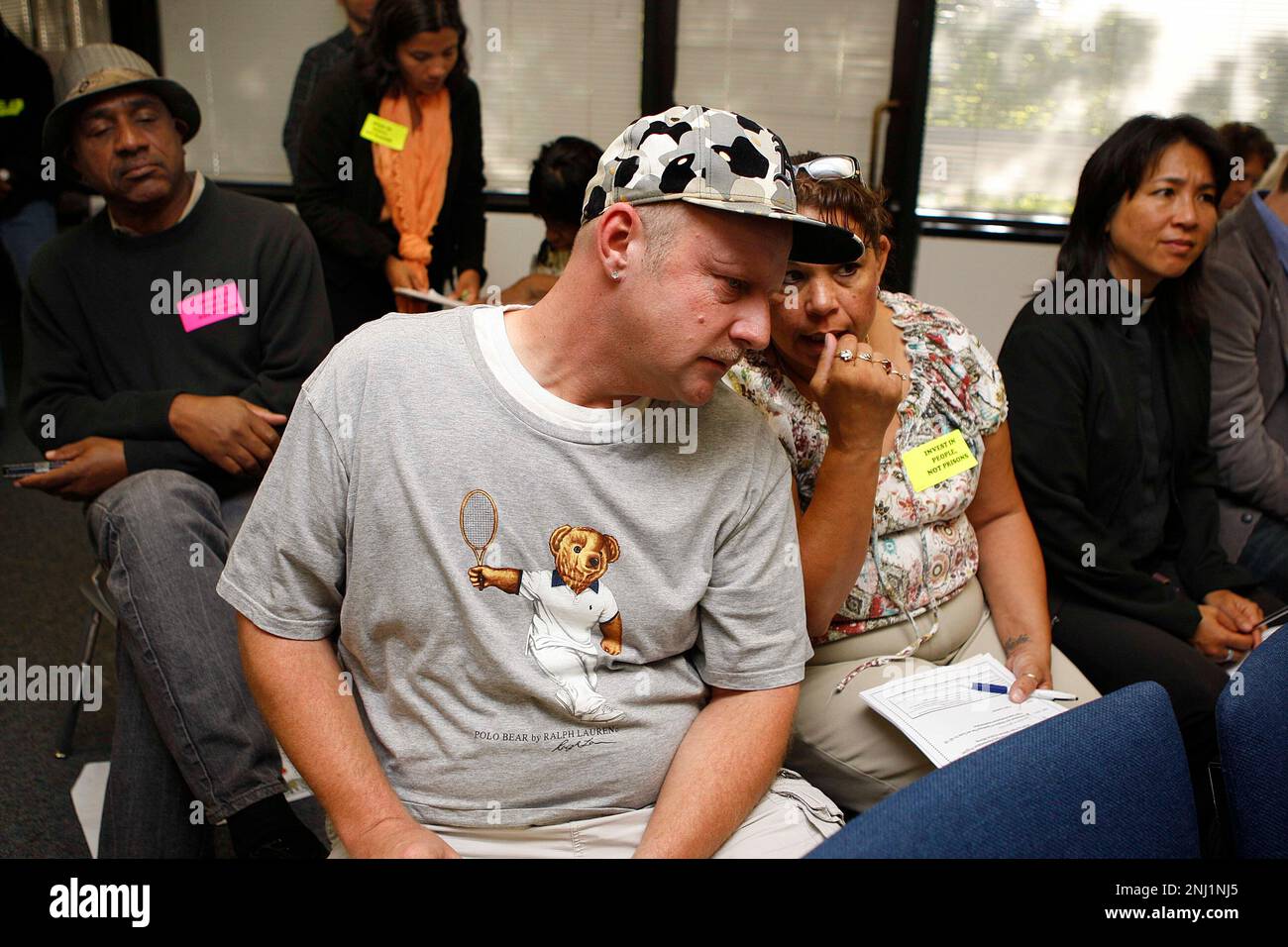 Program director of Diablo Valley Ranch Bibett Corporation James Hall  listening to Anka behavioral health regional director Paula Kent (middle)  from the Housing Homeless Service in Solano County attending a meeting of