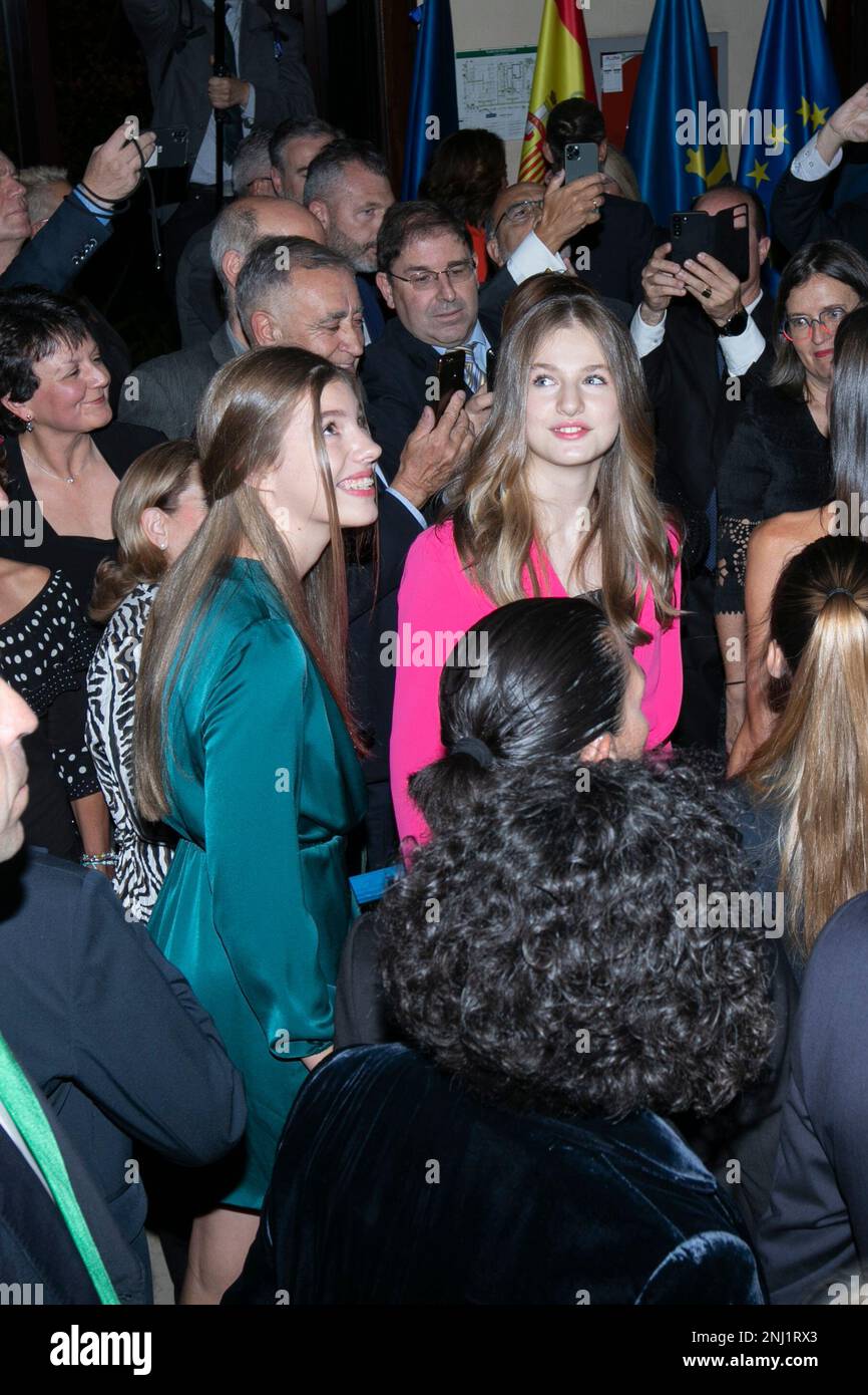 The Princess of Asturias, Leonor de Borbón (r) and her sister the Infanta  Doña Sofía (l), at the exit of the 30th Princess of Asturias Awards  Concert, on October 26, 2022, in