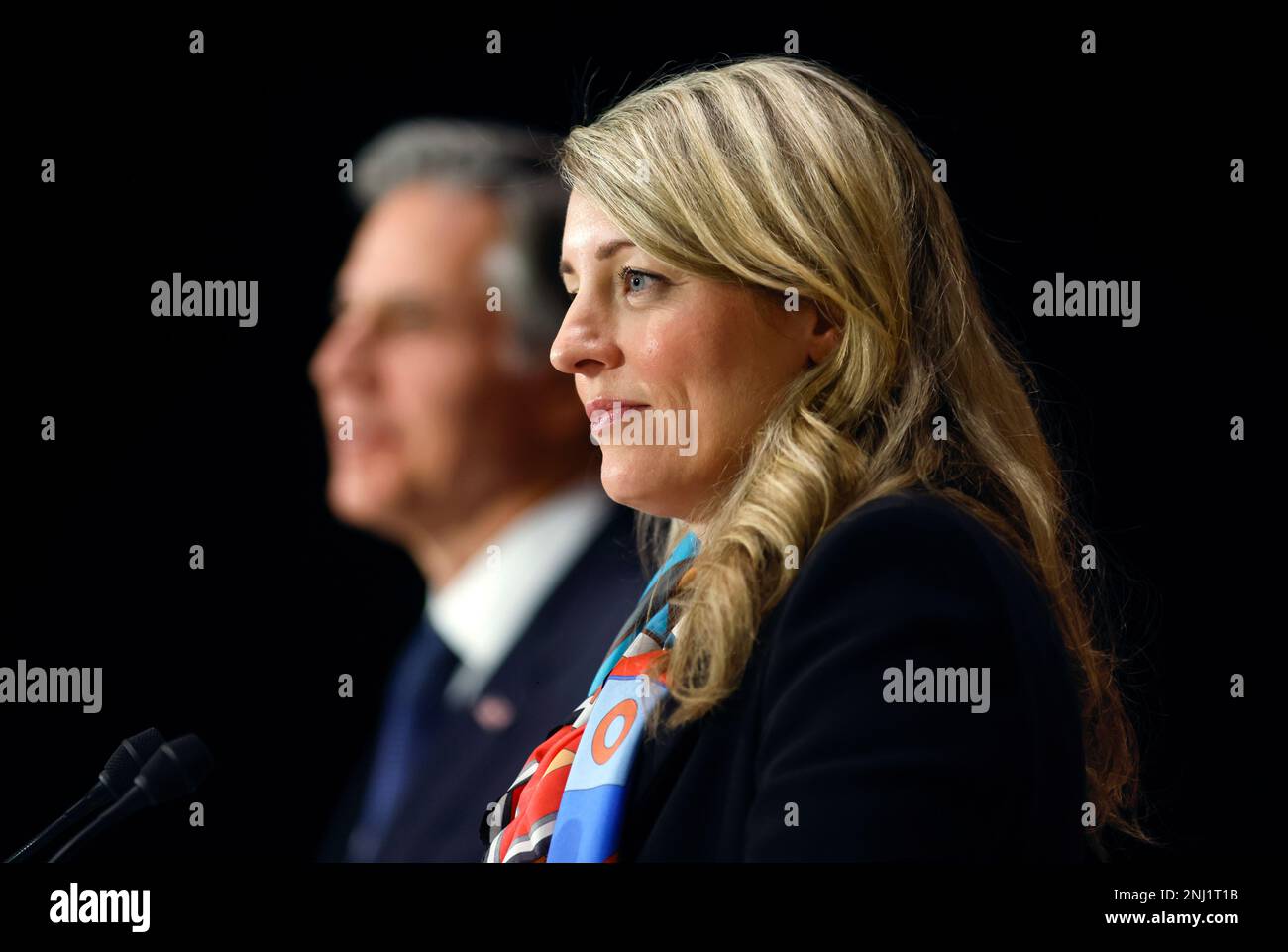 Canada's Foreign Minister Melanie Joly and Secretary of State Antony Blinken hold a news conference Thursday, Oct. 27, 2022 in Ottawa, Ontario, Canada. (Blair Gable/Pool Photo via AP) Stock Photo