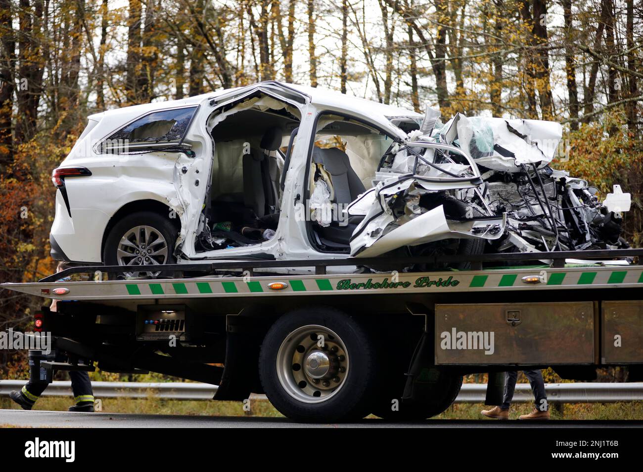 A Toyota Sienna minivan with Connecticut license plates was carrying seven  people when it collided with a Chevrolet Silverado pickup truck early  Tuesday morning on Route 7 in Sheffield, Mass. The crash