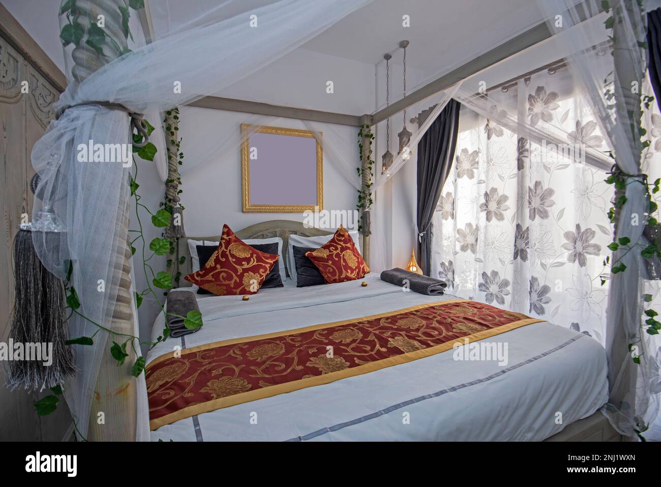 Interior design decor furnishing of luxury show home bedroom showing