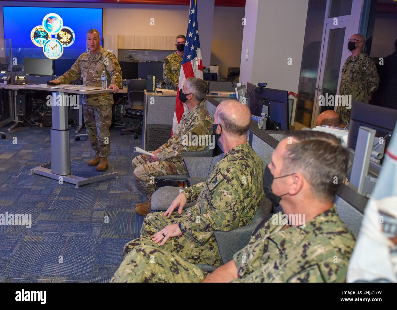 220804-N-XK809-1093 FORT GEORGE G. MEADE, Md. (Aug. 4, 2022) ) U.S. Army Gen. James H. Dickinson, United States Space Command Commander, delivers his remarks during a change of command ceremony at the U.S. Fleet Cyber Command/U.S. 10th Fleet Headquarters. During the ceremony, Vice Adm. Craig Clapperton relieved Vice Adm. Ross Myers as commander of U.S. Fleet Cyber Command/U.S. 10th Fleet. Stock Photo