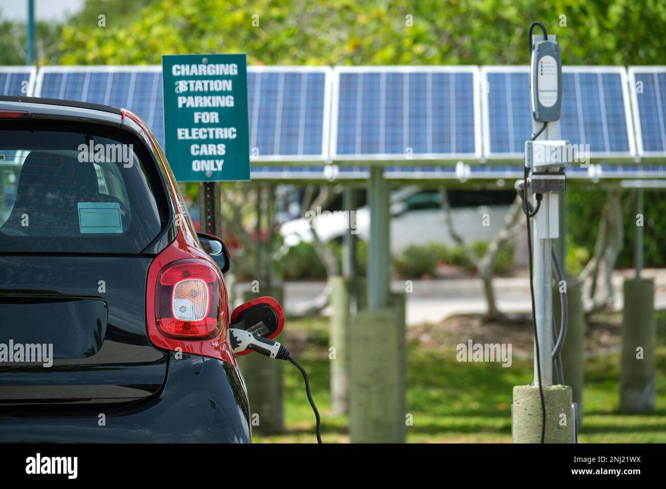 Electric plugin car charging with electricity from solar renewable