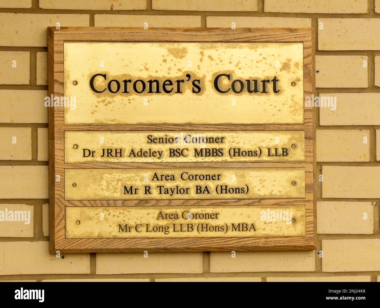 The sign for Preston Coroner's Court, Lancashire, at the opening of the