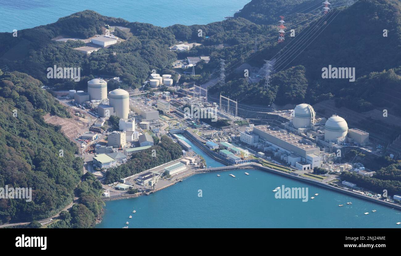 An aerial photo shows Takahama nuclear power plant in Takahama town