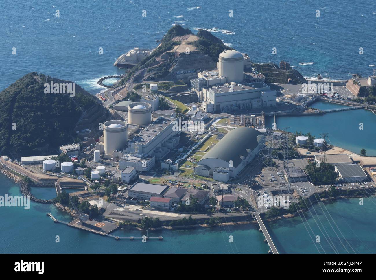 An aerial photo shows Mihama nuclear power plant in Mihama town, Fukui