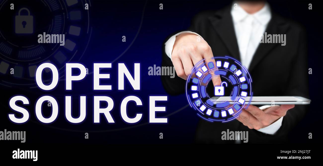 Conceptual display Open Source. Business concept denoting software which original source code freely available Stock Photo