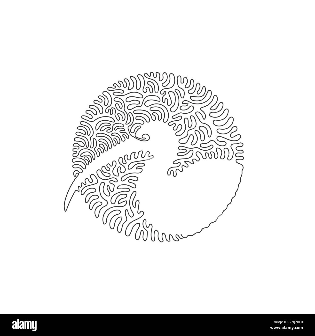 Continuous one curve line drawing of funny ibises abstract art in circle. Single line editable stroke vector illustration of long curved bills Stock Vector