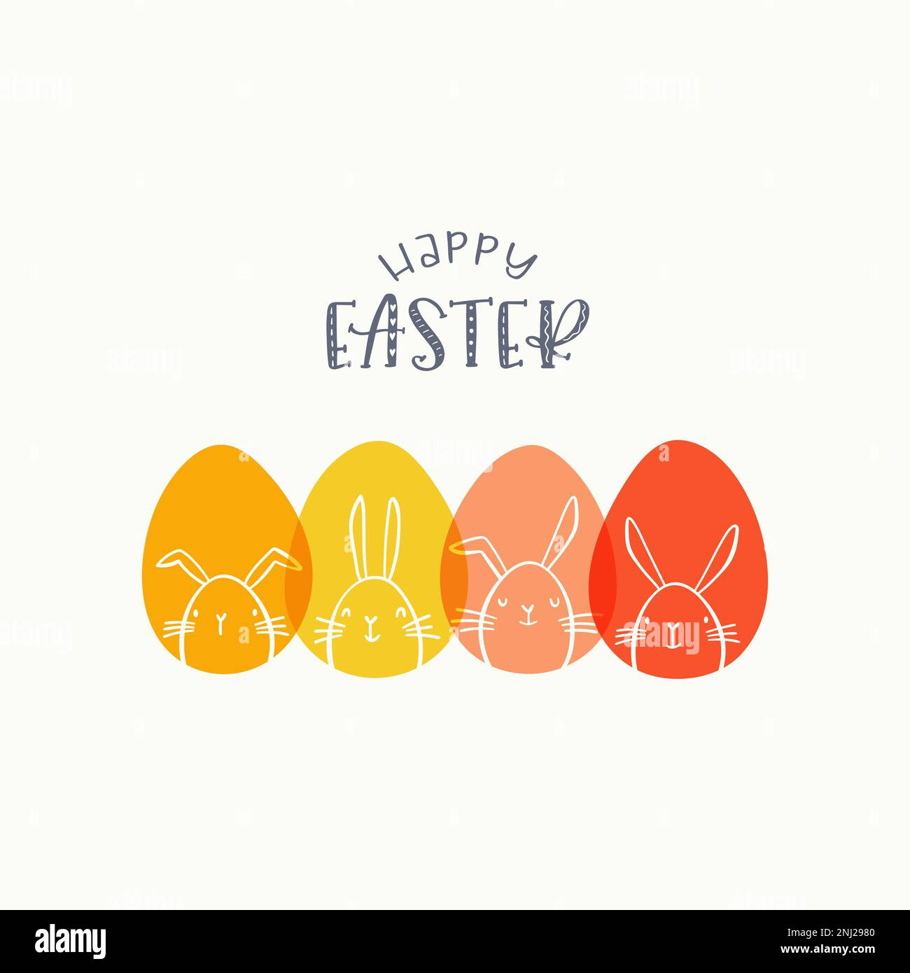 Cute hand drawn Easter design with bunnies and easter eggs, cute doodle ...