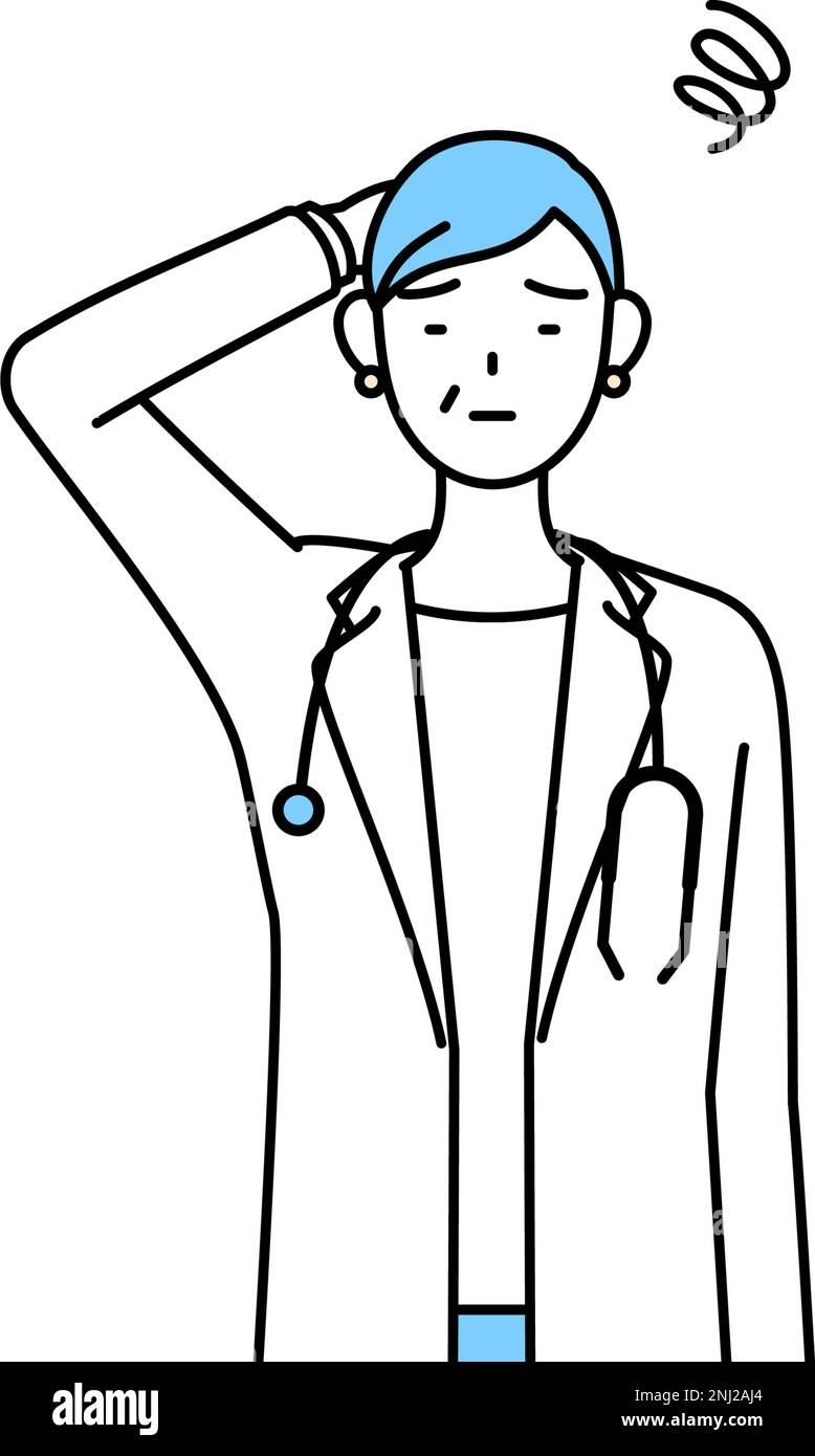 female doctor with white coat, simple line drawing Stock Vector Image